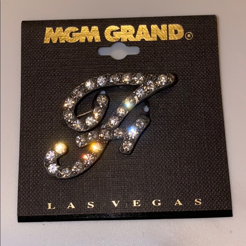 Letter F crystal pin brooch